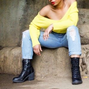 Black Chunky Heeled Combat Boots